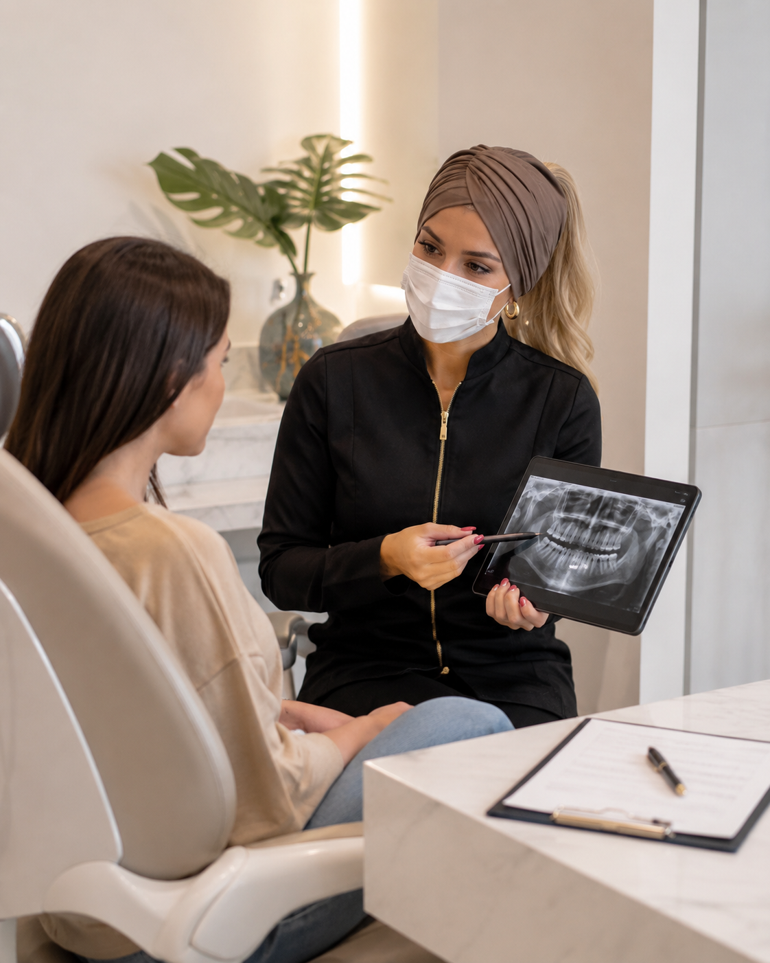 Dentista realizando atendimento odontológico em paciente na Odonto Sul Blumenau.