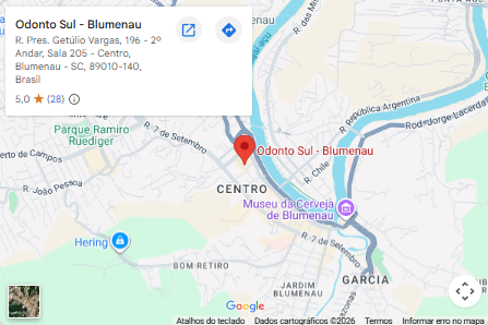 Mapa com a localização da Odonto Sul Blumenau no Centro de Blumenau.